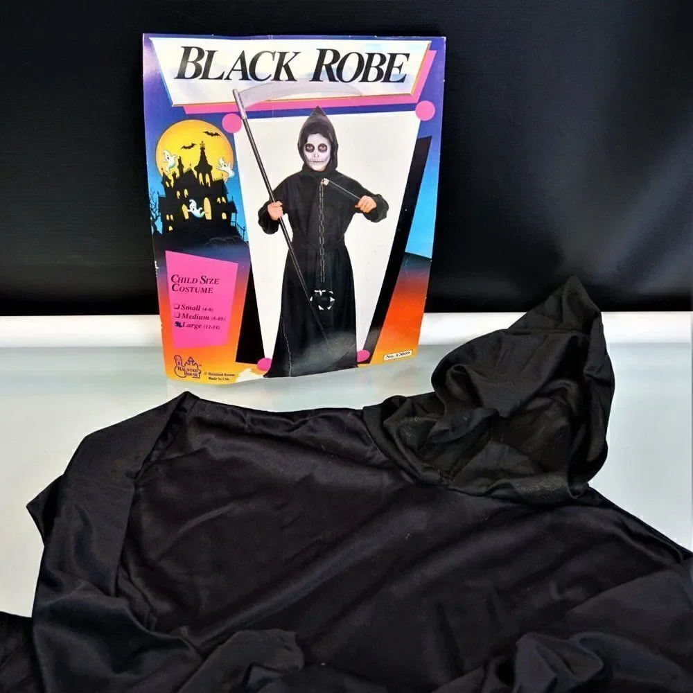 Halloween Black Robe Vintage Kids Costume Haunted House Sz Large (12-14) - Picture 6 of 7